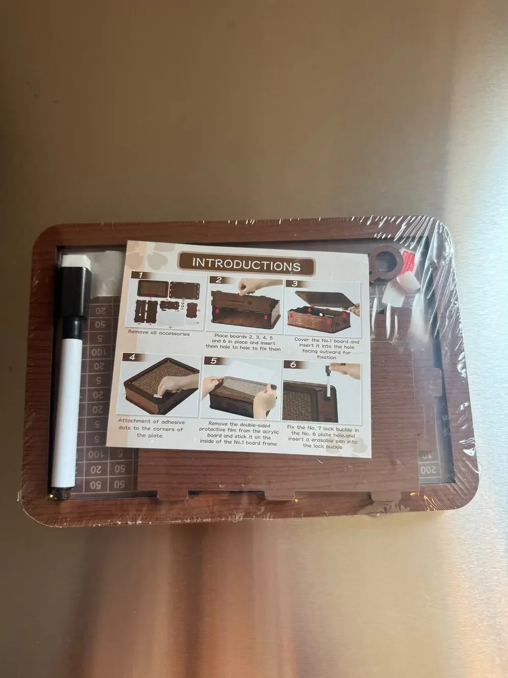 DIY Wooden Storage Box Assembly Kit Clear Acrylic Window Erasable Marker Lock
